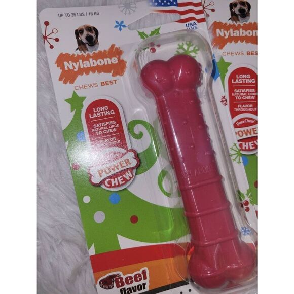 Nylabone Power Chew Holiday Bone Chew Toy (1 count) Beef Medium (Up to 35 Lbs) - Picture 2 of 5